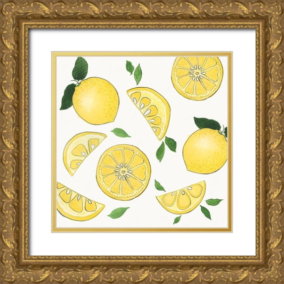 Tava Studios 12x12 Gold Ornate Wood Framed with Double Matting Museum Art Print Titled - Zesty Lemons