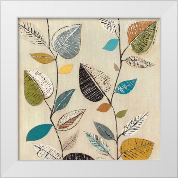 Tava Studios 12x12 White Modern Wood Framed Museum Art Print Titled - Dancing Leaves II