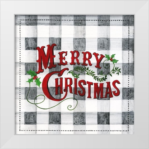 Tava Studios 12x12 White Modern Wood Framed Museum Art Print Titled - Merry Christmas Buffalo Check