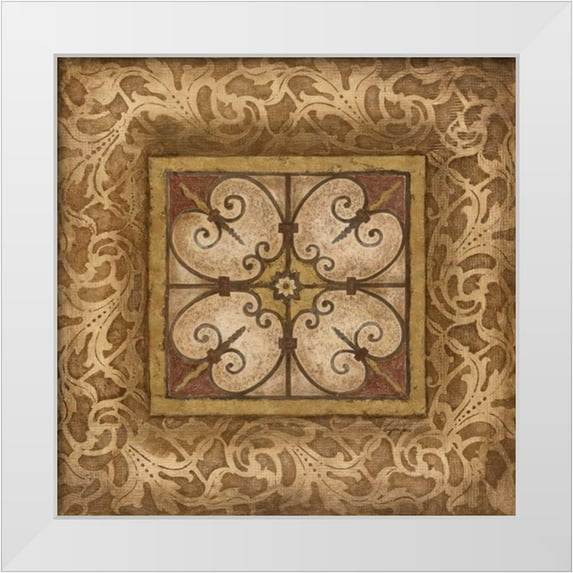 Tava Studios 12x12 White Modern Wood Framed Museum Art Print Titled - Scroll Medallion II