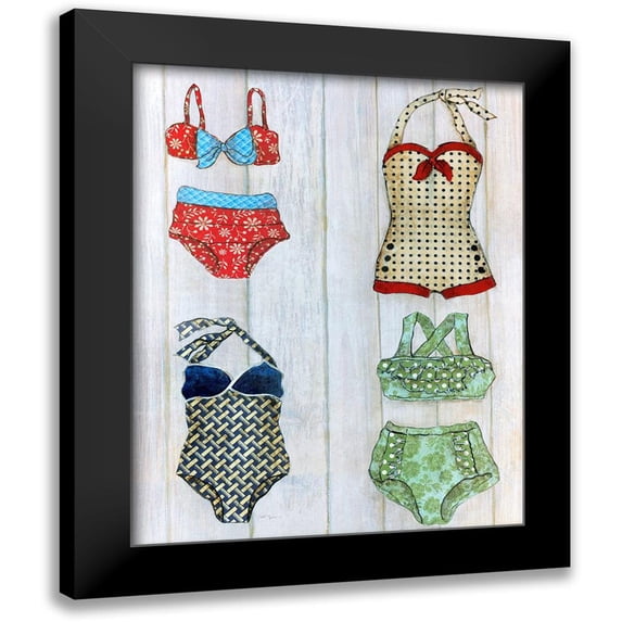 Tava Studios 12x14 Black Modern Framed Museum Art Print Titled - Vintage Bathing Suits II