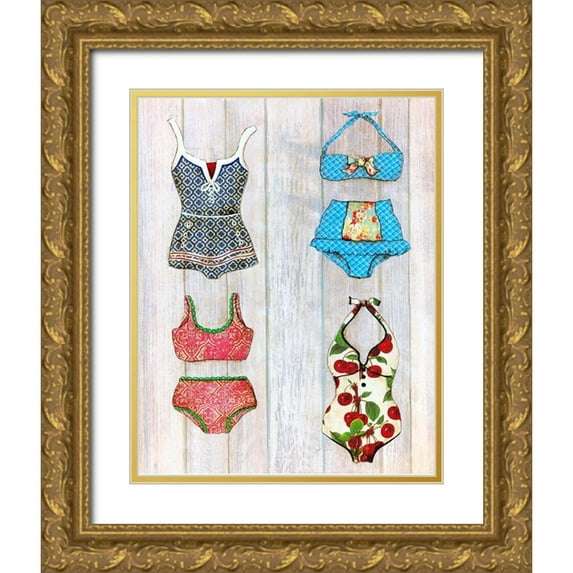 Tava Studios 12x14 Gold Ornate Wood Framed with Double Matting Museum Art Print Titled - Vintage Bathing Suits I