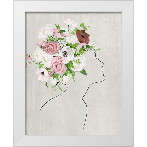 Tava Studios 12x14 White Modern Wood Framed Museum Art Print Titled - Floral Portrait I