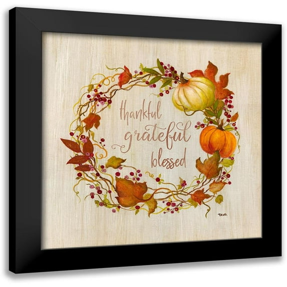 Tava Studios 15x15 Black Modern Framed Museum Art Print Titled - Pumpkin in Fall Wreath