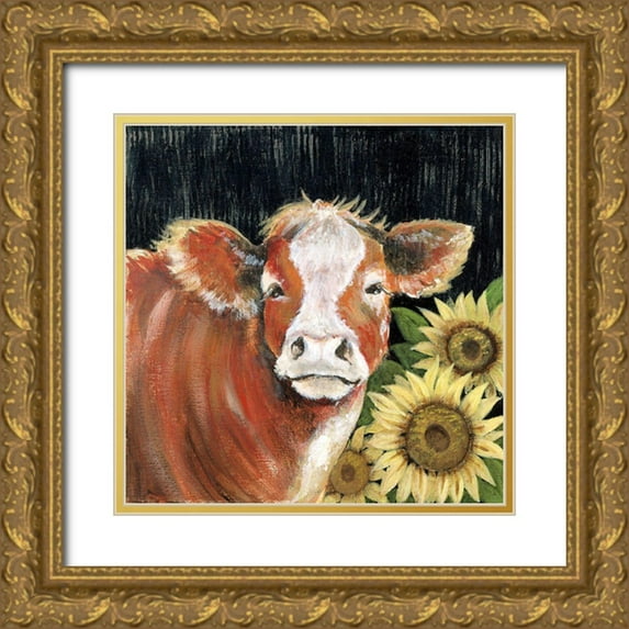 Tava Studios 15x15 Gold Ornate Wood Framed with Double Matting Museum Art Print Titled - Barnyard Bessie