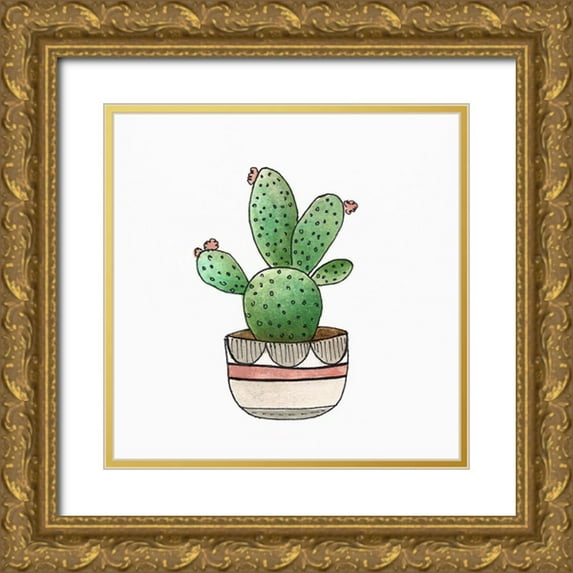 Tava Studios 15x15 Gold Ornate Wood Framed with Double Matting Museum Art Print Titled - Boho Greenery III