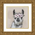 thumbnail image 1 of Tava Studios 15x15 Gold Ornate Wood Framed with Double Matting Museum Art Print Titled - Neutral Llama Flowers, 1 of 4