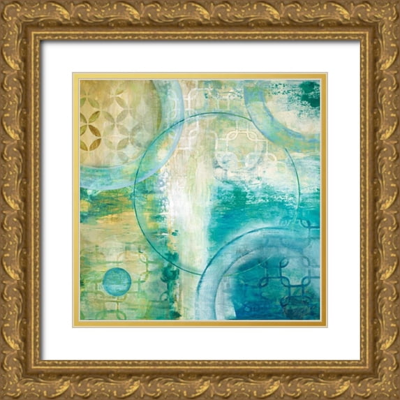 Tava Studios 15x15 Gold Ornate Wood Framed with Double Matting Museum Art Print Titled - Teal Aire I