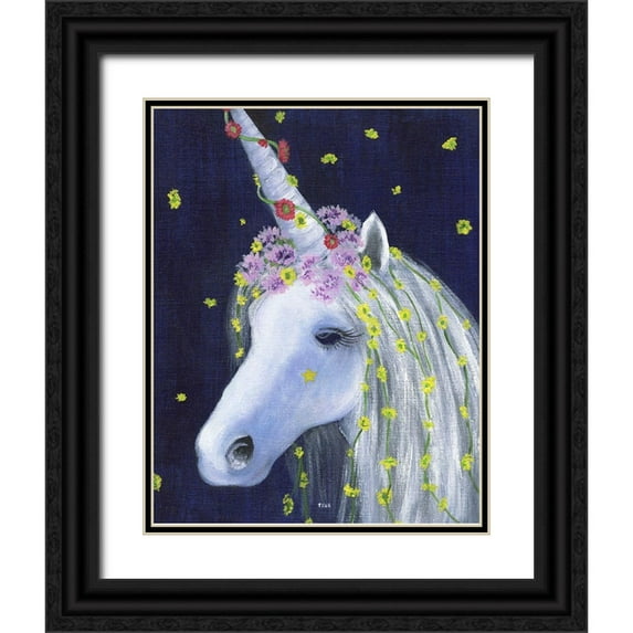 Tava Studios 15x18 Black Ornate Wood Framed with Double Matting Museum Art Print Titled - Unicorn IV