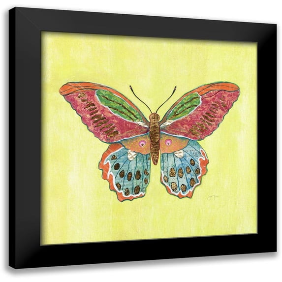 Tava Studios 20x20 Black Modern Framed Museum Art Print Titled - Butterfly on Green