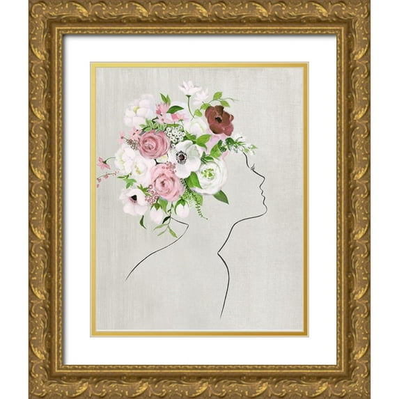Tava Studios 20x24 Gold Ornate Wood Framed with Double Matting Museum Art Print Titled - Floral Portrait I