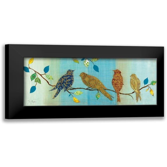 Tava Studios 24x12 Black Modern Framed Museum Art Print Titled - Bird Chat I