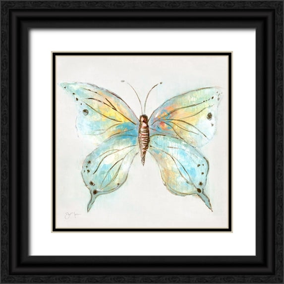 Tava Studios 26x26 Black Ornate Wood Framed with Double Matting Museum Art Print Titled - Artful Butterfly II