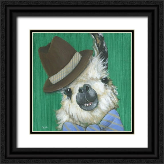 Tava Studios 26x26 Black Ornate Wood Framed with Double Matting Museum Art Print Titled - Llama Gentleman