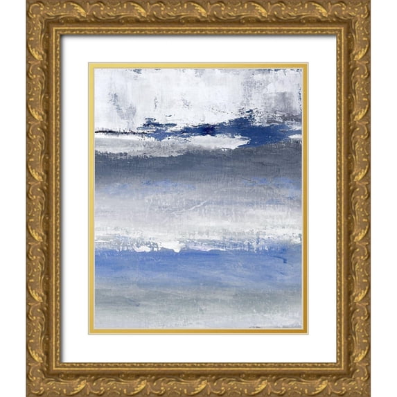 Tava Studios 26x32 Gold Ornate Wood Framed with Double Matting Museum Art Print Titled - Soft Solace Indigo
