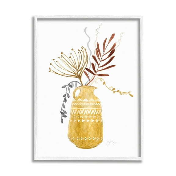 Tava Studios Boho Botanical Still Life Geometric Aztec Patterned Vase 11 in x 14 in Framed Painting Art Print, by Stupell Home Décor