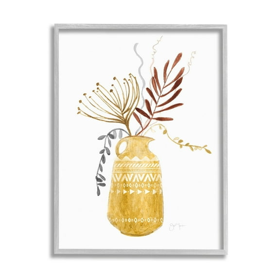 Tava Studios Boho Botanical Still Life Geometric Aztec Patterned Vase 24 in x 30 in Framed Painting Art Print, by Stupell Home Décor