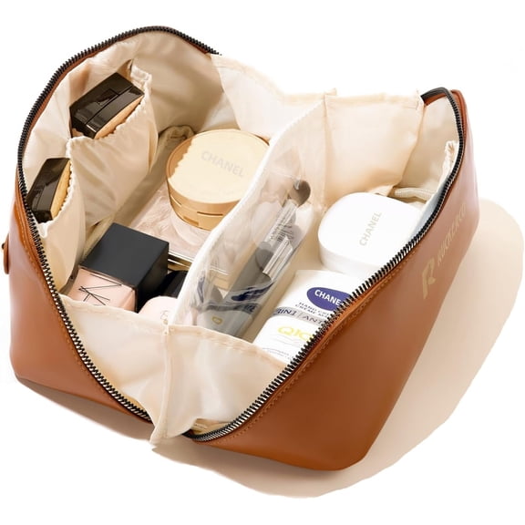 Tavel Makeup Bag, Lage Capacity  Bags fo Women,Watepoof Potable Pouch Open Flat Toilety Bag Make up Oganize with Divide and Handle  choice fo holiday gifts