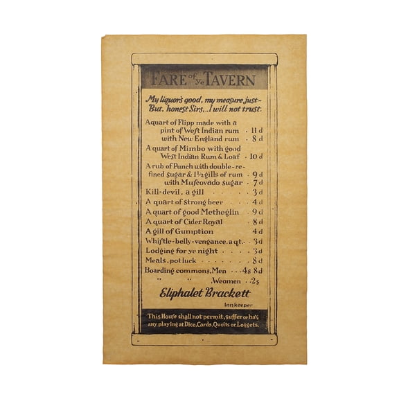 Tavern Fare Parchment Paper Pub Menu Beer Poster Sign Bar Room Western Decor Wall Art