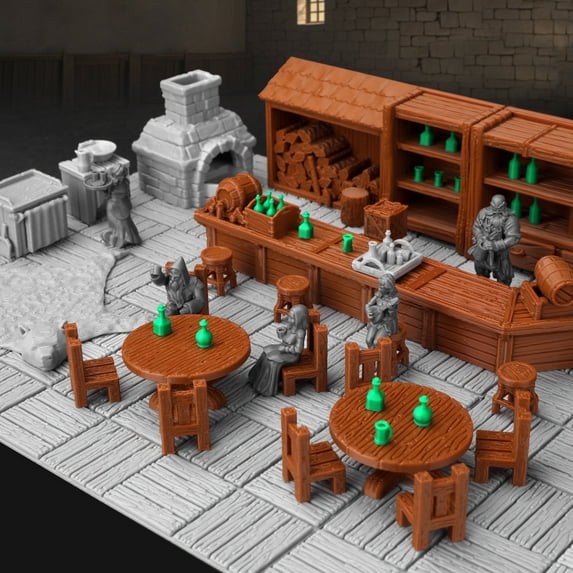 Tavern Scene Accessory Set for RPG Players – Full Role Playing Game Bar Interior with 3D Detail, Dungeon Walls, and Props Ideal for Gifting or Campaign Environments