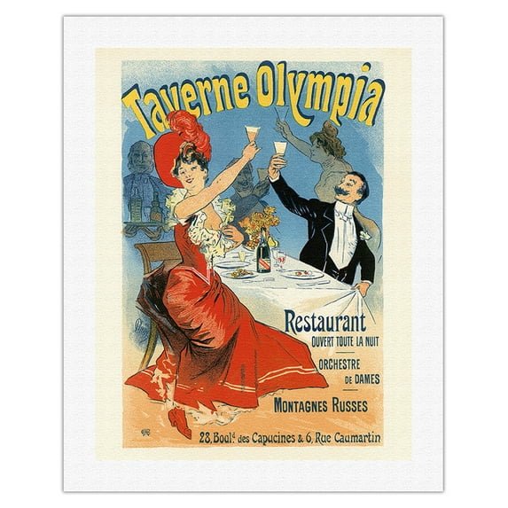 Taverne Olympia Restaurant - Vintage Advertising Poster by Jules Chéret 1899 - Fine Art Rolled Canvas Print 20in x 26in