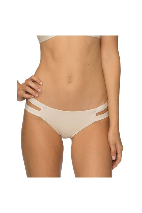 Womens Chloe Side Straps Bikini Swim Bottom, Beige, Small