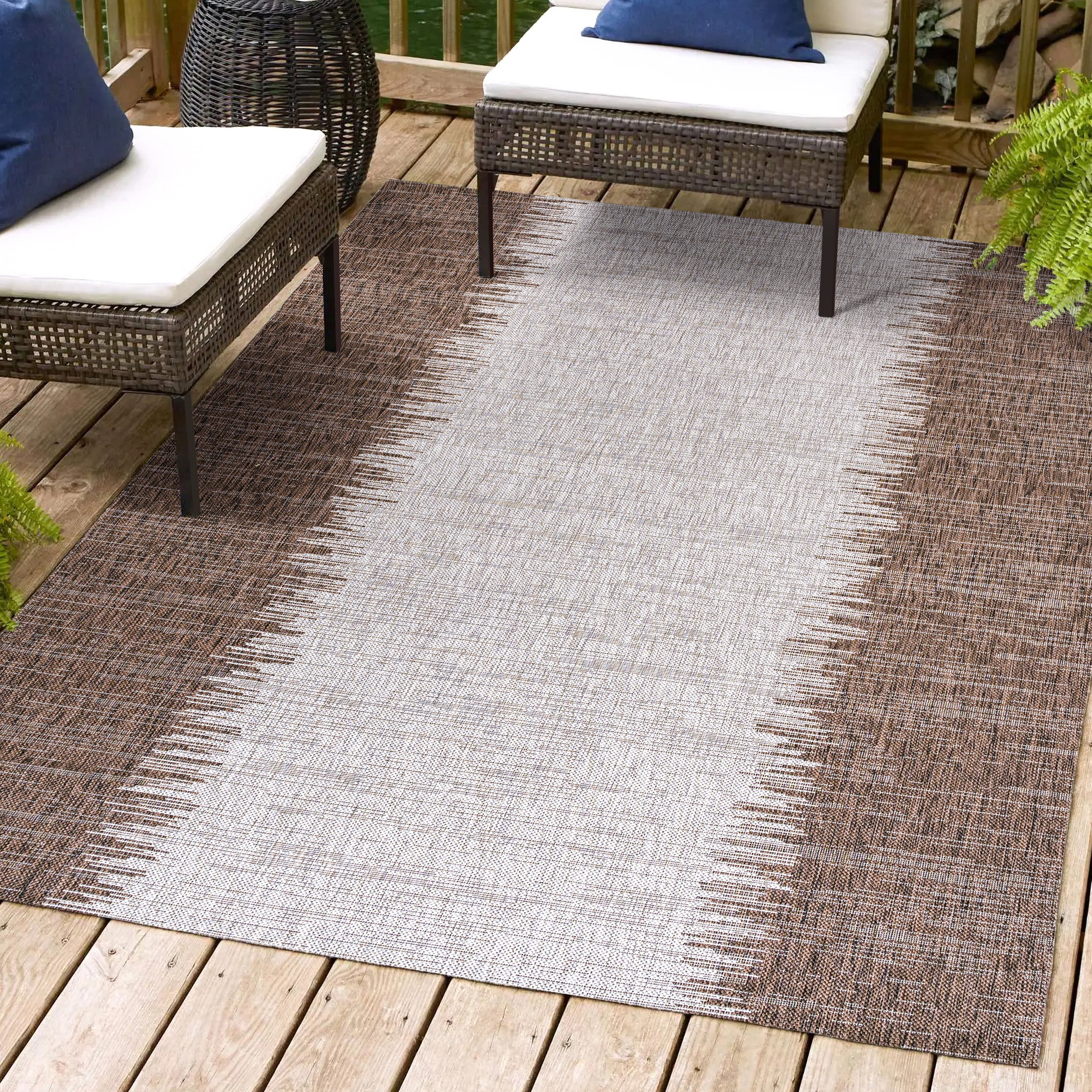 Modern Strie Brown/Beige 8' x 10' Synthetic Reversible Area Rug