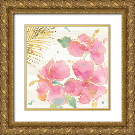 Tavoletti, Anne 12x12 Gold Ornate Wood Framed with Double Matting Museum Art Print Titled - Flamingo Fever VII