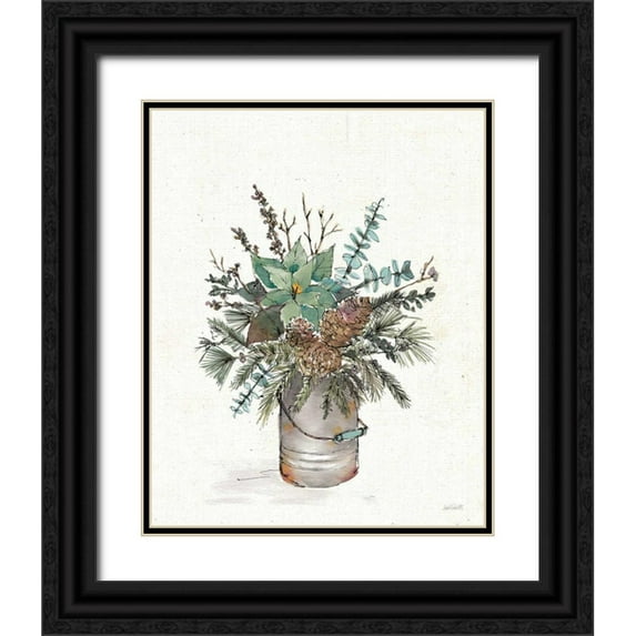 Tavoletti, Anne 12x14 Black Ornate Wood Framed with Double Matting Museum Art Print Titled - Seasonal Charm Greenery II