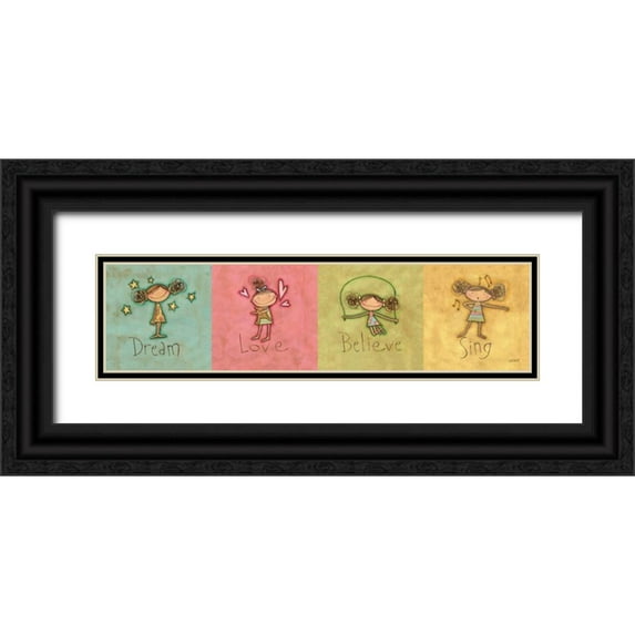 Tavoletti, Anne 14x7 Black Ornate Wood Framed with Double Matting Museum Art Print Titled - Dream Love Believe and Sing Panel