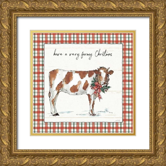 Tavoletti, Anne 15x15 Gold Ornate Wood Framed with Double Matting Museum Art Print Titled - Holiday on the Farm III Plaid