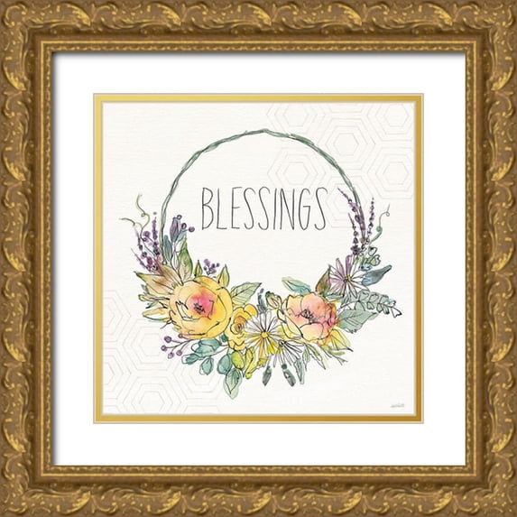 Tavoletti, Anne 15x15 Gold Ornate Wood Framed with Double Matting Museum Art Print Titled - Honeybee Blossoms VIII