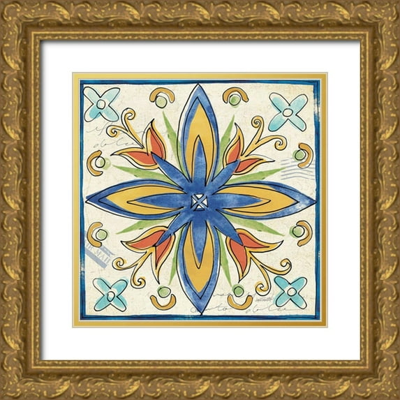 Tavoletti, Anne 15x15 Gold Ornate Wood Framed with Double Matting Museum Art Print Titled - Tuscan Sun Tiles I Talavera