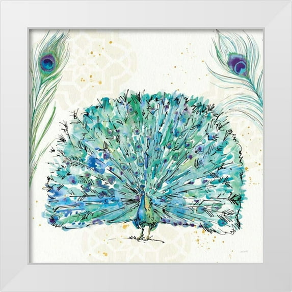 Tavoletti, Anne 15x15 White Modern Wood Framed Museum Art Print Titled - Peacock Garden IX Purple Square no Words