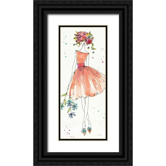 Tavoletti, Anne 15x32 Black Ornate Wood Framed with Double Matting Museum Art Print Titled - Floral Figures VIII