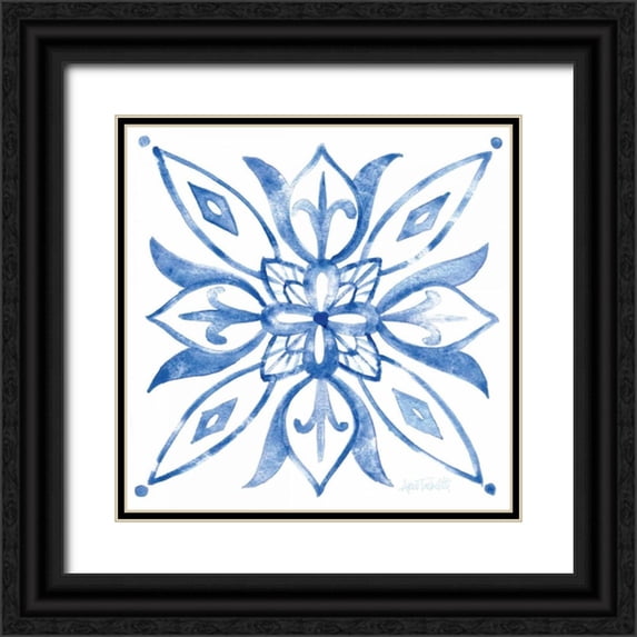 Tavoletti, Anne 20x20 Black Ornate Wood Framed with Double Matting Museum Art Print Titled - Tile Stencil II Blue