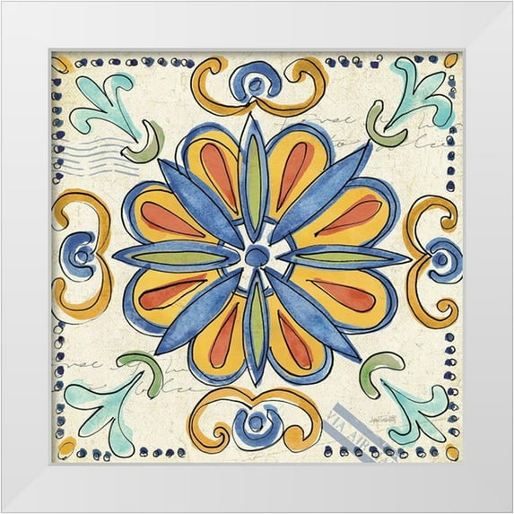 Tavoletti, Anne 20x20 White Modern Wood Framed Museum Art Print Titled - Tuscan Sun Tiles IV Talavera