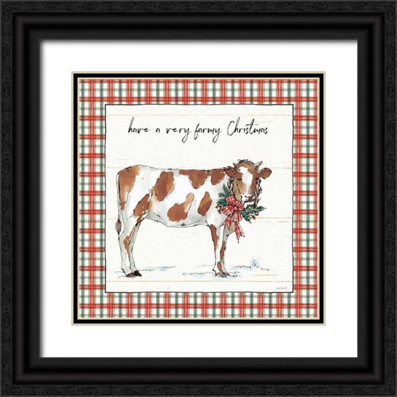 Tavoletti, Anne 26x26 Black Ornate Wood Framed with Double Matting Museum Art Print Titled - Holiday on the Farm III Plaid