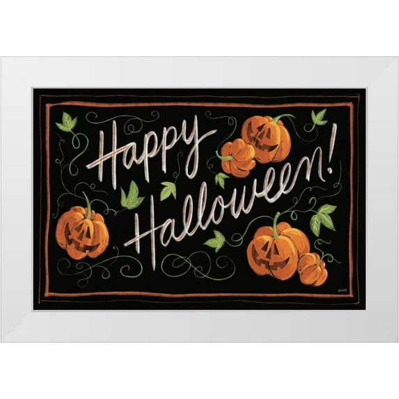 Tavoletti, Anne 32x23 White Modern Wood Framed Museum Art Print Titled - Happy Halloween Jack O Lanterns