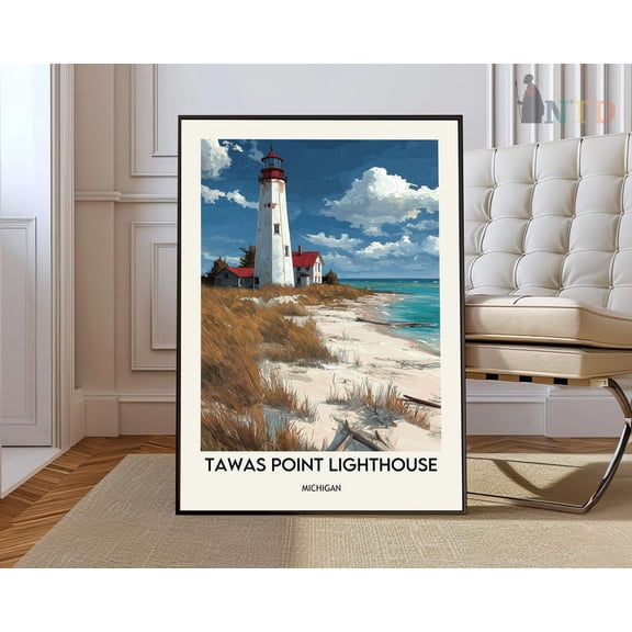 Tawas Point Lighthouse Michigan Poster, Unframed Paper Poster 8x10in