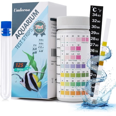 Tawatiler 7 in 1 Aquarium Test Kit for Freshwater and Saltwater, 125 Aquarium Test Strips with Test Tube & Thermometer, Fast & Accurate Water Testing Strips for Aquarium/Pond/Pool