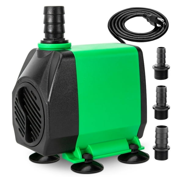 Tawatiler 800GPH Submersible Pump(3000L/H, 24W),Ultra Quiet Water Fountain Pump with 10ft. High Lift with 6.5ft. Power Cord, 3 Nozzles for Fish Tank, Pond, Aquarium, Statuary, Hydroponics Green