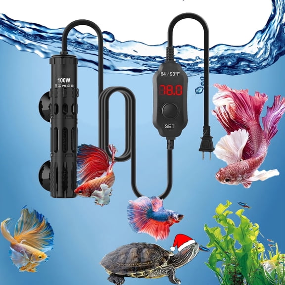 Tawatiler Aquarium Heaters, 100W Fish Tank Heaters with LED Digital Display, Adjustable Submersible Water Heaters with Over-Temperature Protection & Automatic Power-Off for 75-120 Gallon Fish Tanks