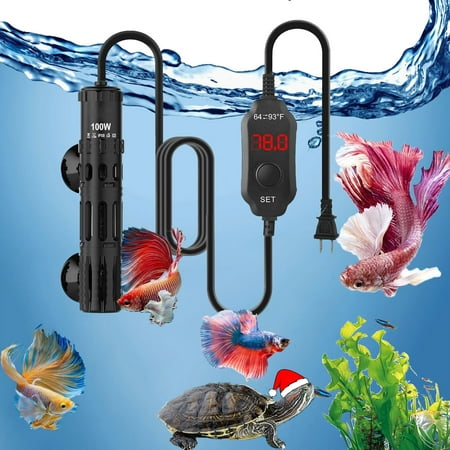 Tawatiler Aquarium Heaters, 100W Fish Tank Heaters with LED Digital Display, Adjustable Submersible Water Heaters with Over-Temperature Protection & Automatic Power-Off for 75-120 Gallon Fish Tanks