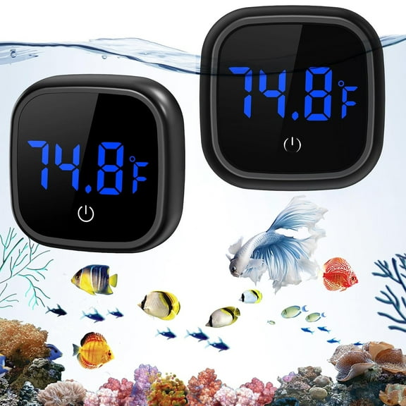 Tawatiler Aquarium Thermometer, 2 Pack Wireless Digital Fish Tank Thermometer, Large LED HD Display ±0.1°F, Fahrenheit Tank Temperature Measurement for Fish, Axolotl, Turtle