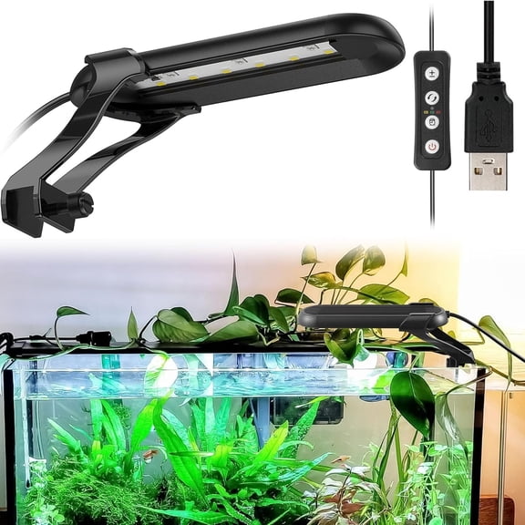 Tawatiler Clip On Aquarium Light, Mini Fish Tank Light with Remote Control, 14 Light Colours, 3 Timers, Small Aquarium Led Light for Plant Freshwater Saltwater