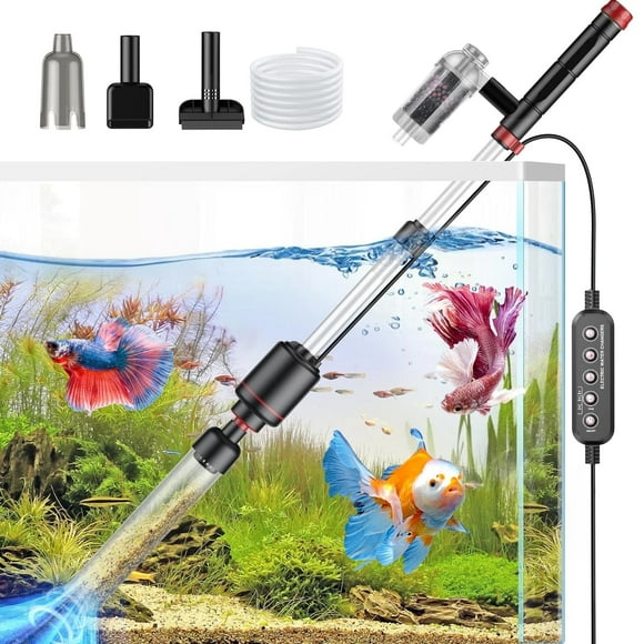 Tawatiler Fish Tank Cleaner Vacuum, 24W Electric Aquarium Vacuum Gravel Cleaner with Strong Suction for Automatic Water Change Wash Sand Water Shower and Circulation, Timed off