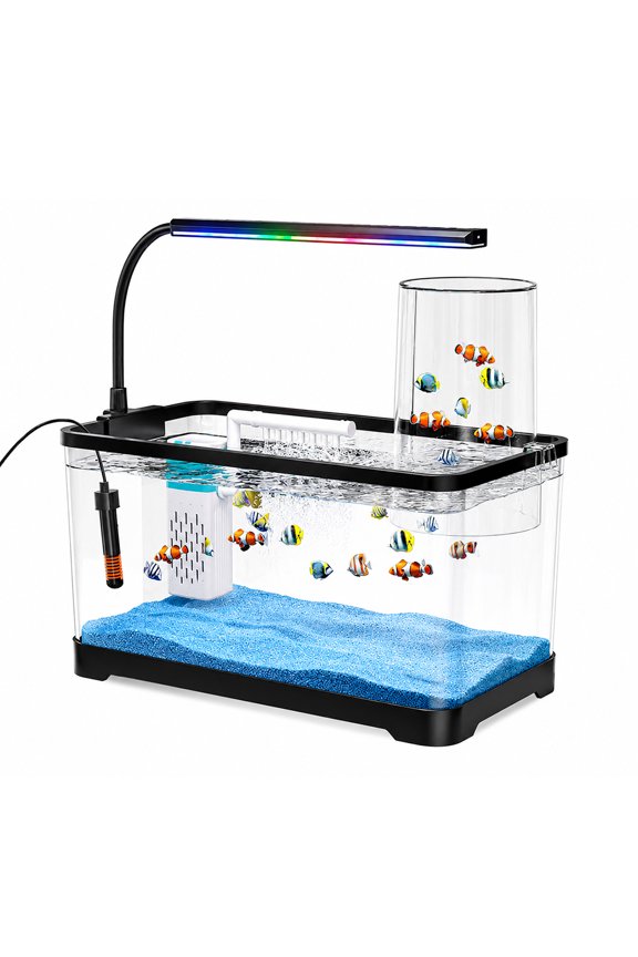Negative Pressure Aquarium Fish Tank Kit, 4 Gallon Betta Fish Tank Starter Kit with Light, Heater, Filter, Blue Sand, Smart Fish Tank for Small Tropical Fish, Guppies, Goldfish, or Betta