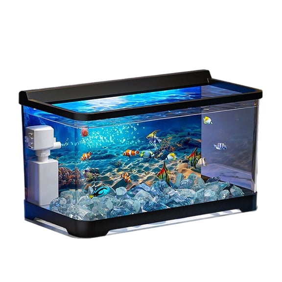Tawatiler 4 Gallon Fish Tank, 6 in 1 Betta Fish Tank, Aquarium Starter Kit with LED Aquarium Light, 3 Modes Filter, Fishing Net, Crystal Stones, Background Poster