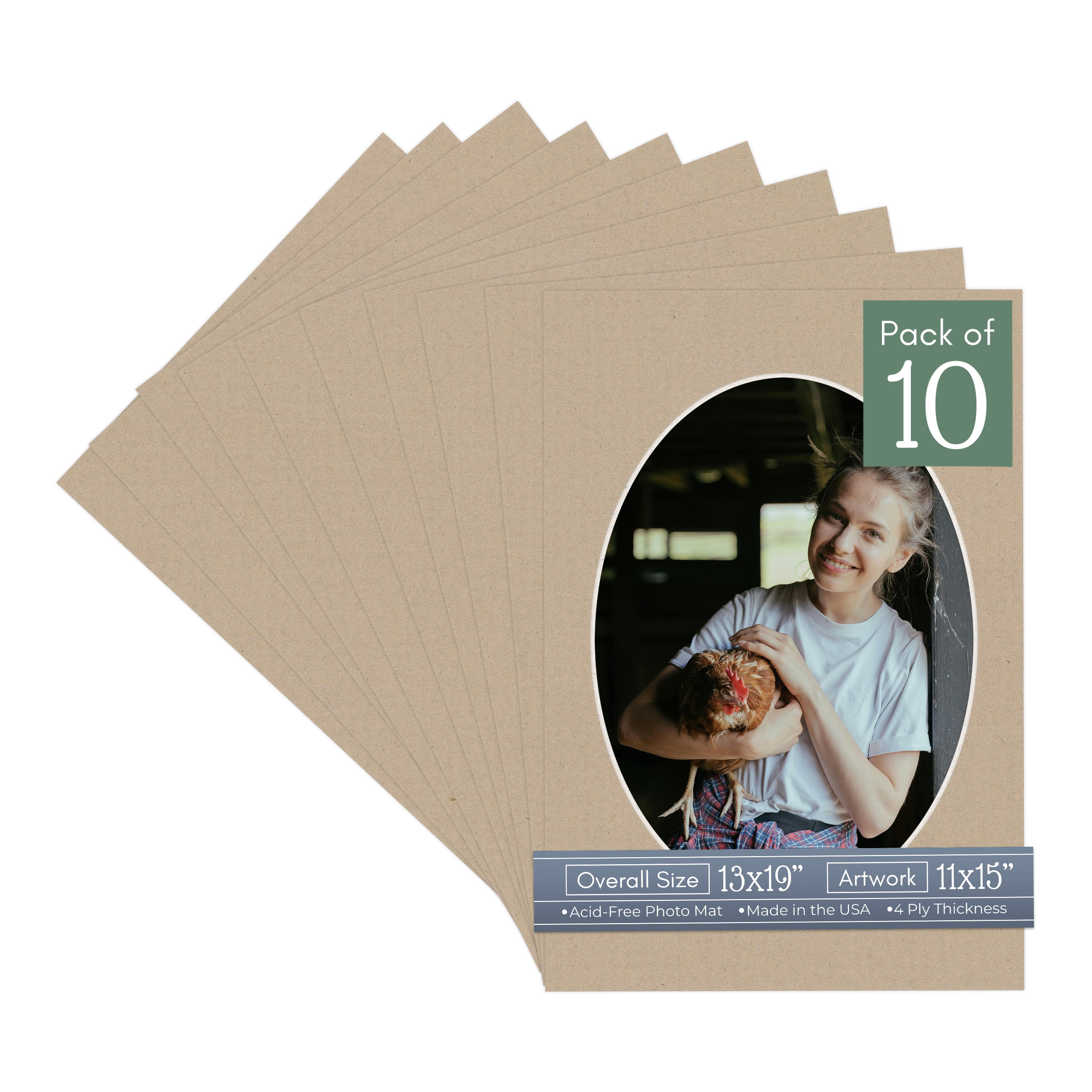 Tawny Brown Picture Frame Mat for 13x19 Frames - Oval Opening for 11x15 ...
